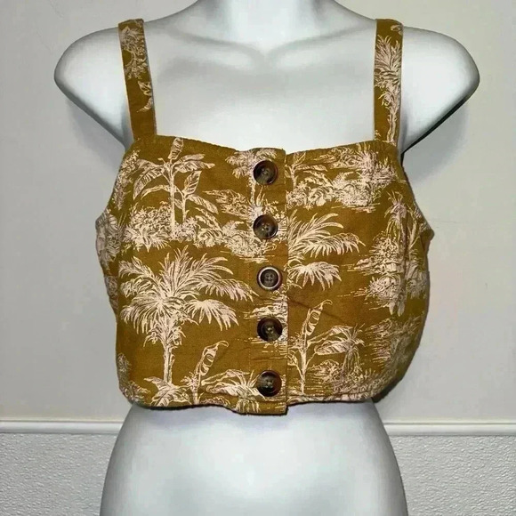 American Eagle Mustard Palm Tree Crop Top Size S - Picture 1 of 10
